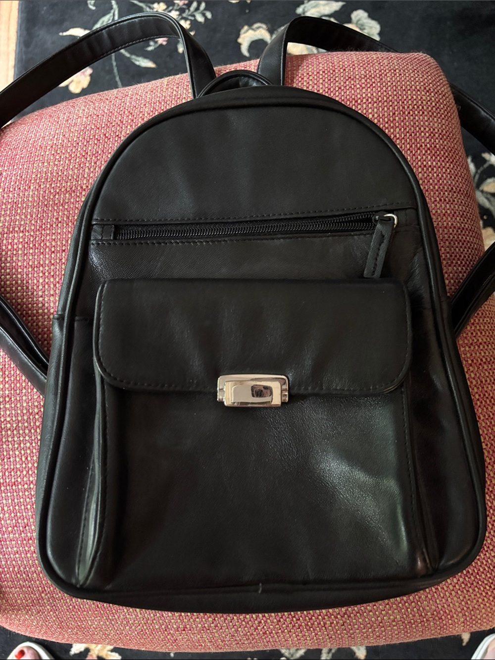 Black Leather Mini Backpack